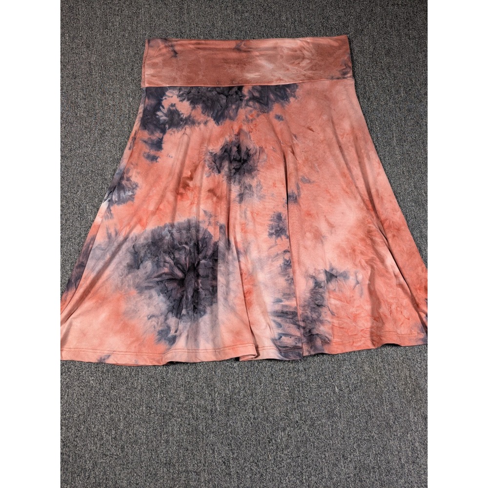 Popana Tie Dye Mini Skirt XL Coral Pink Gray Stretchy Fold Over Waist A-Line USA